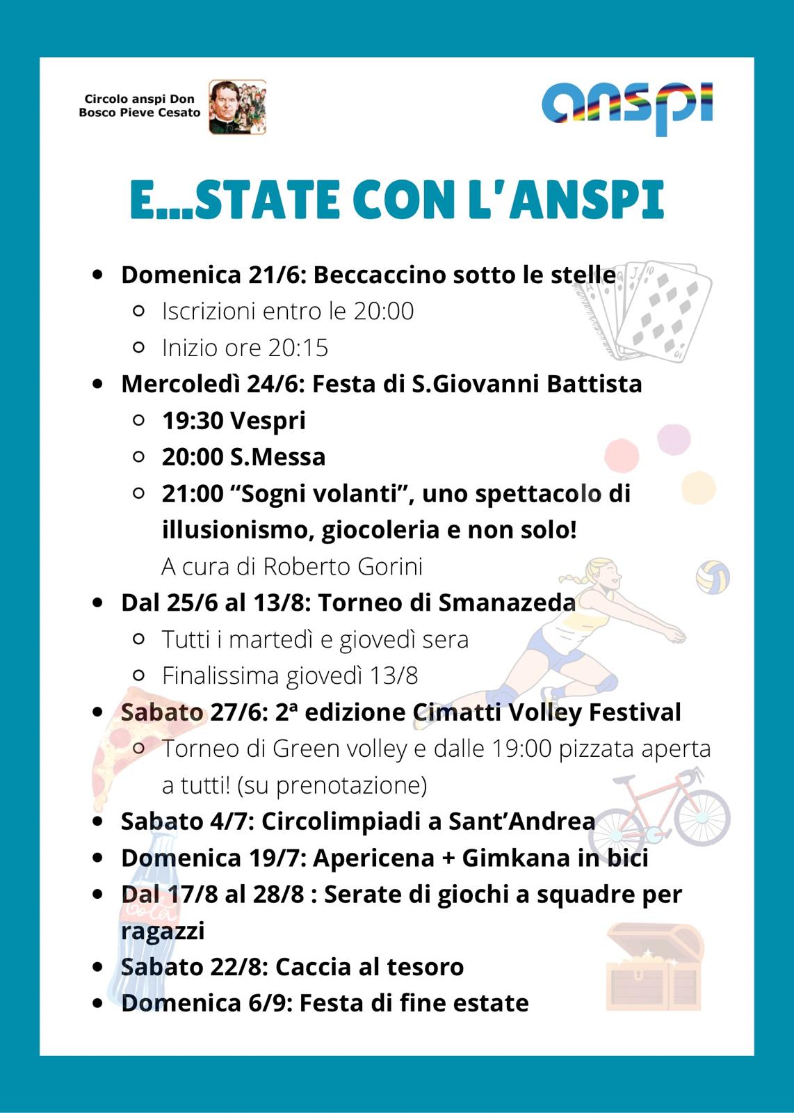Programma estate 2026 del Circolo Anspi