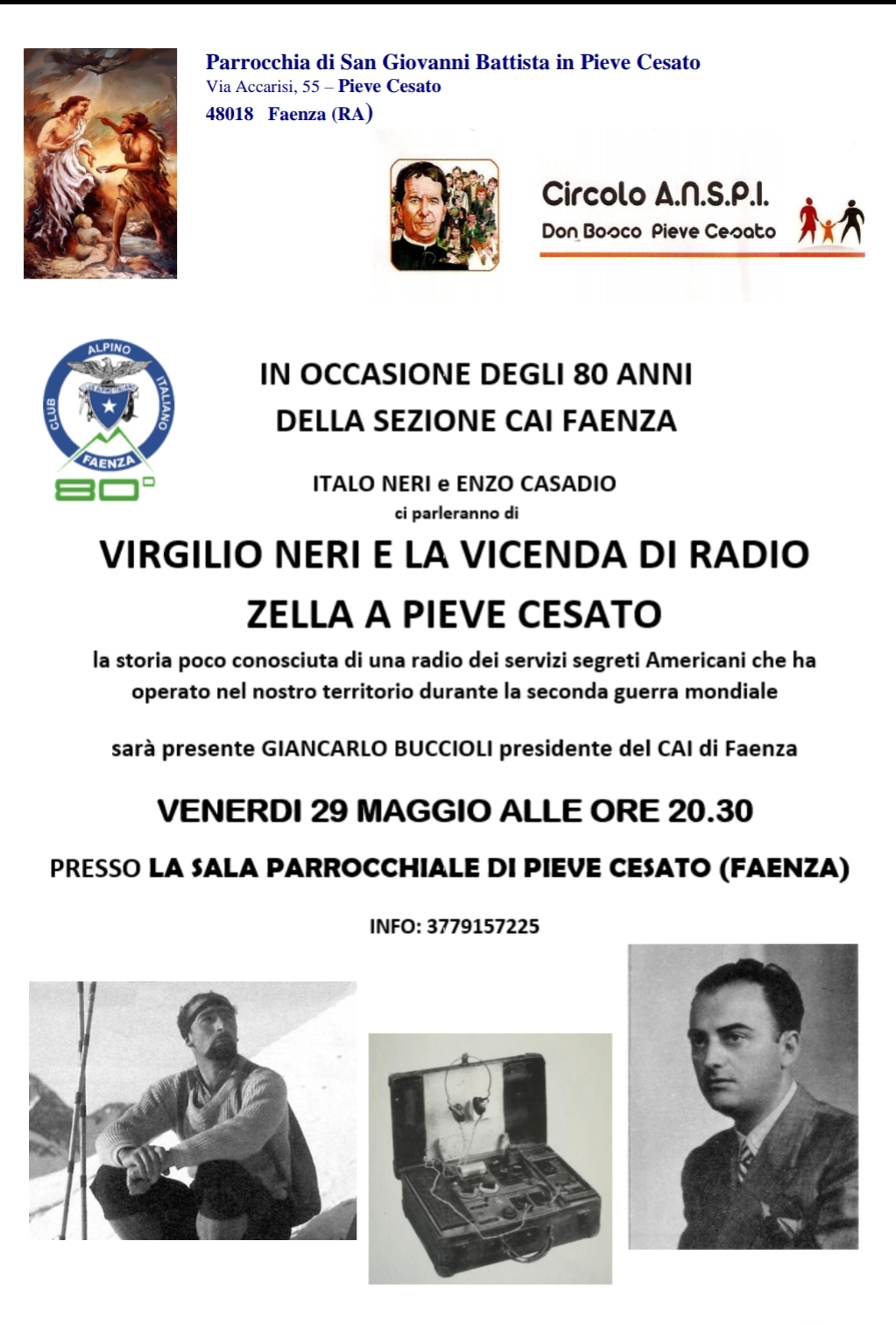 Locandina incontro su Virgilio Neri e Radio Zella a Pieve Cesato